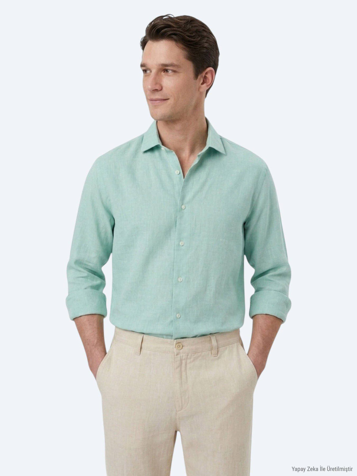 Hellgrünes Regular Fit Casual Hemd aus Baumwolle