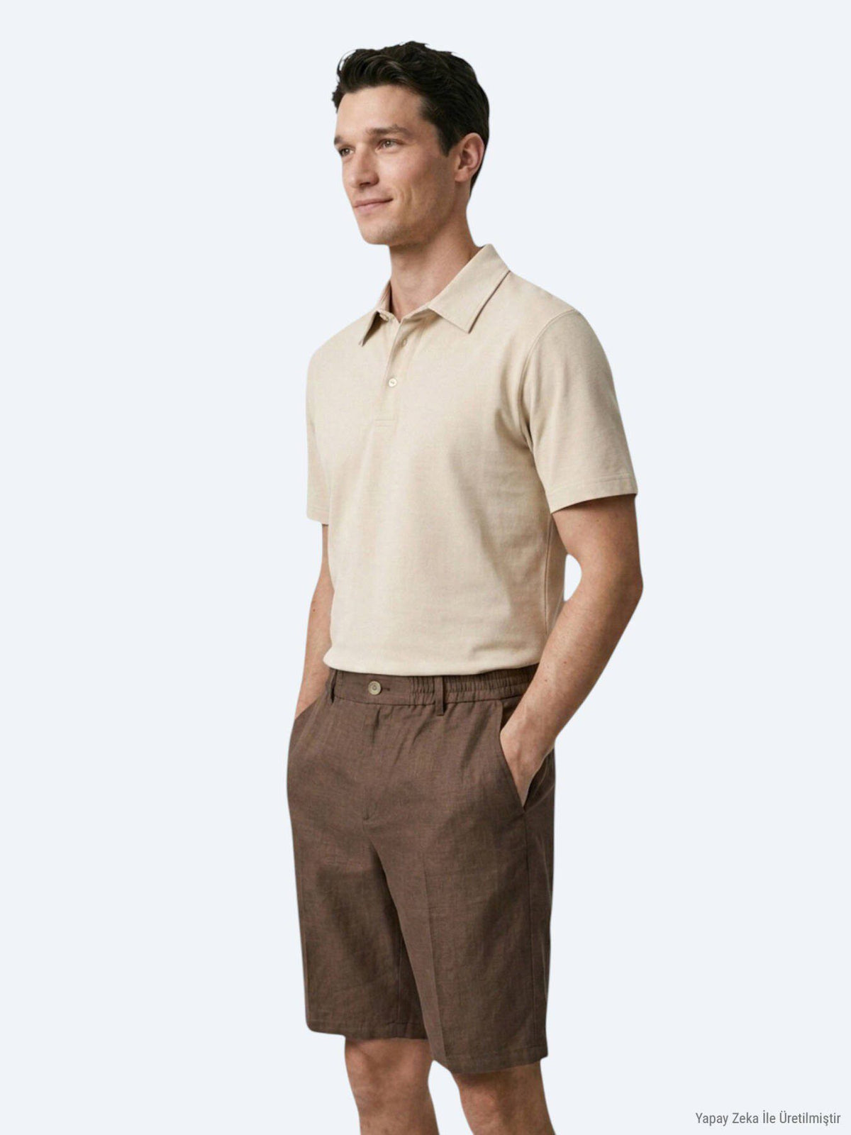 Beiges Baumwoll-Misch-T-Shirt