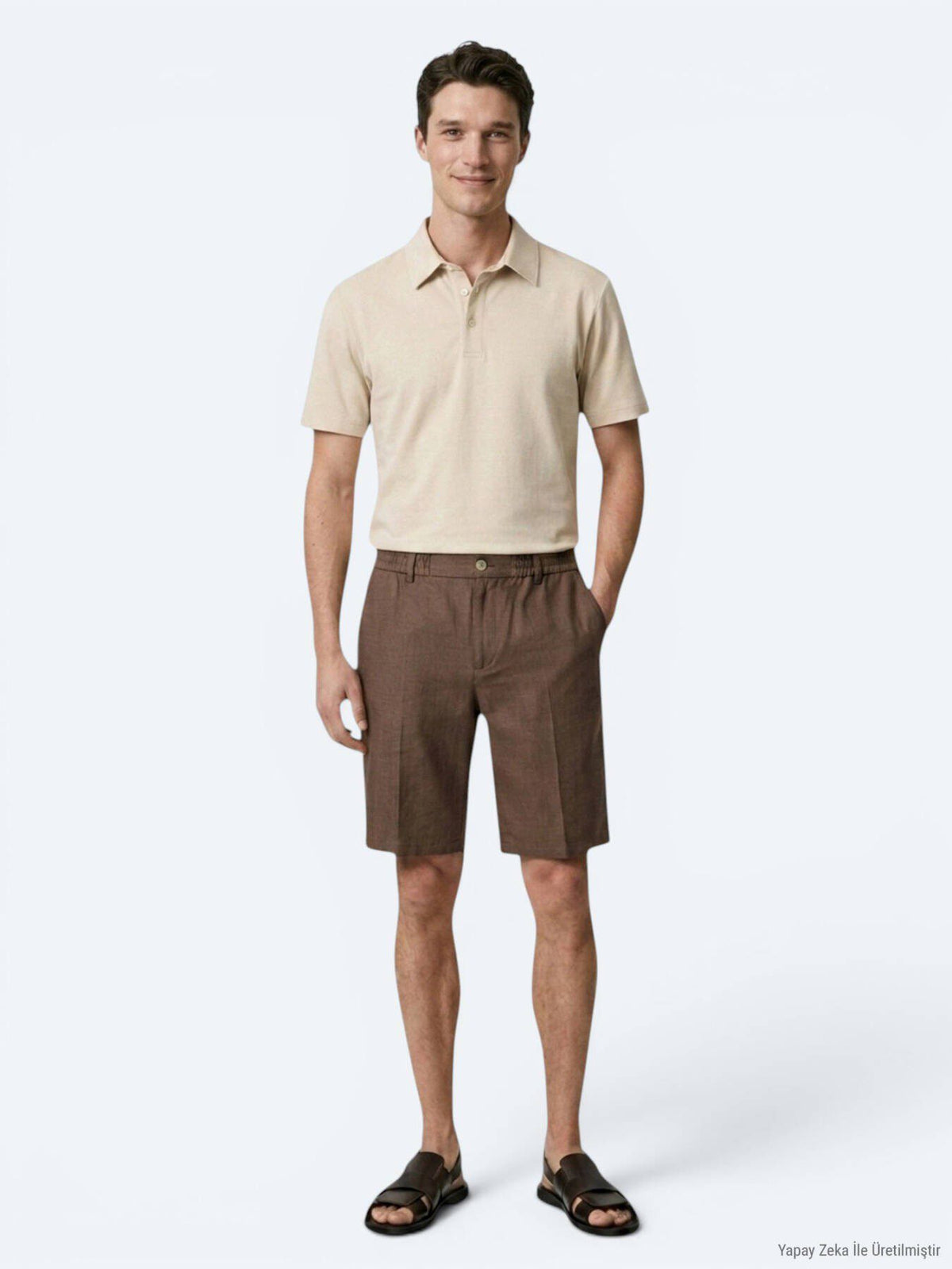 Beiges Baumwoll-Misch-T-Shirt