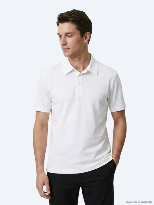 Weißes Baumwoll-Misch-T-Shirt
