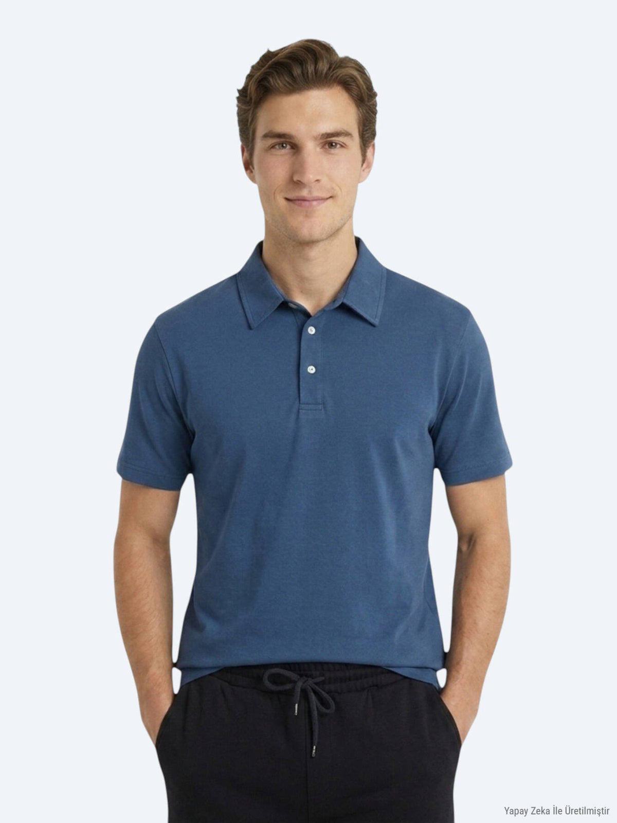 Marineblaues Baumwollmix T-Shirt