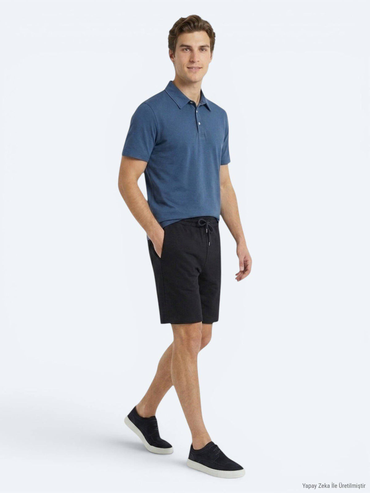 Marineblaues Baumwollmix T-Shirt