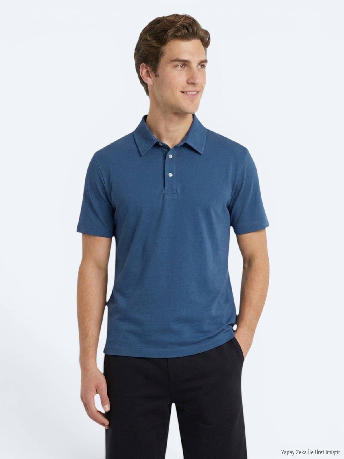 Marineblaues Baumwollmix T-Shirt