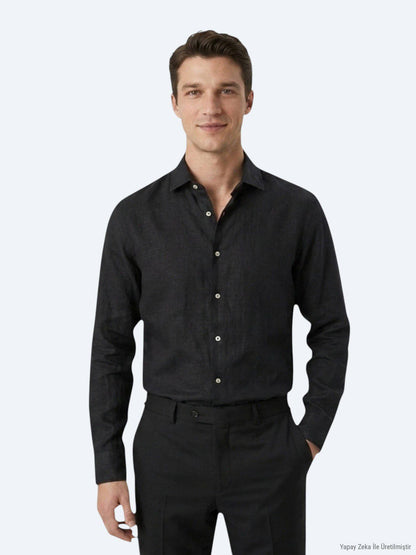 Schwarzes Regular Fit Casual Hemd Baumwolle
