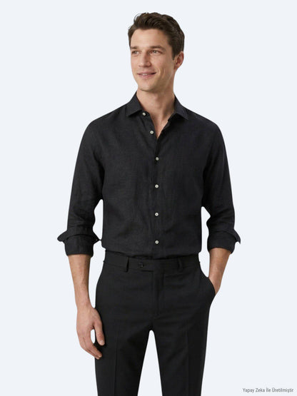 Schwarzes Regular Fit Casual Hemd Baumwolle