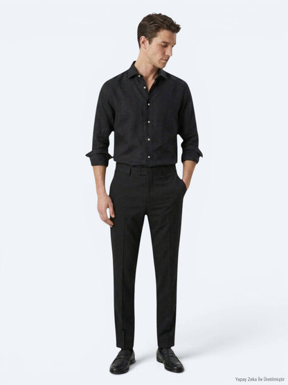 Schwarzes Regular Fit Casual Hemd Baumwolle