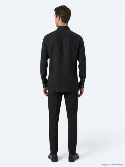 Schwarzes Regular Fit Casual Hemd Baumwolle
