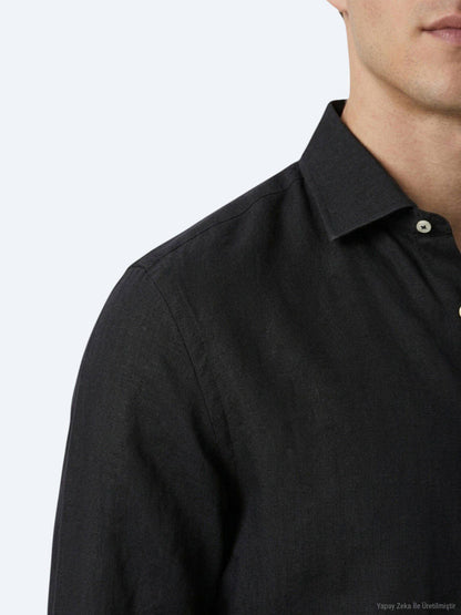 Schwarzes Regular Fit Casual Hemd Baumwolle