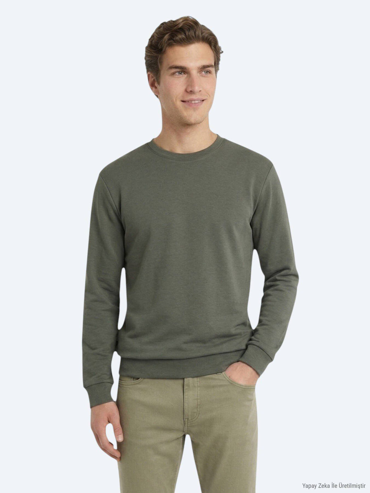 Khaki Unifarben Sweatshirt