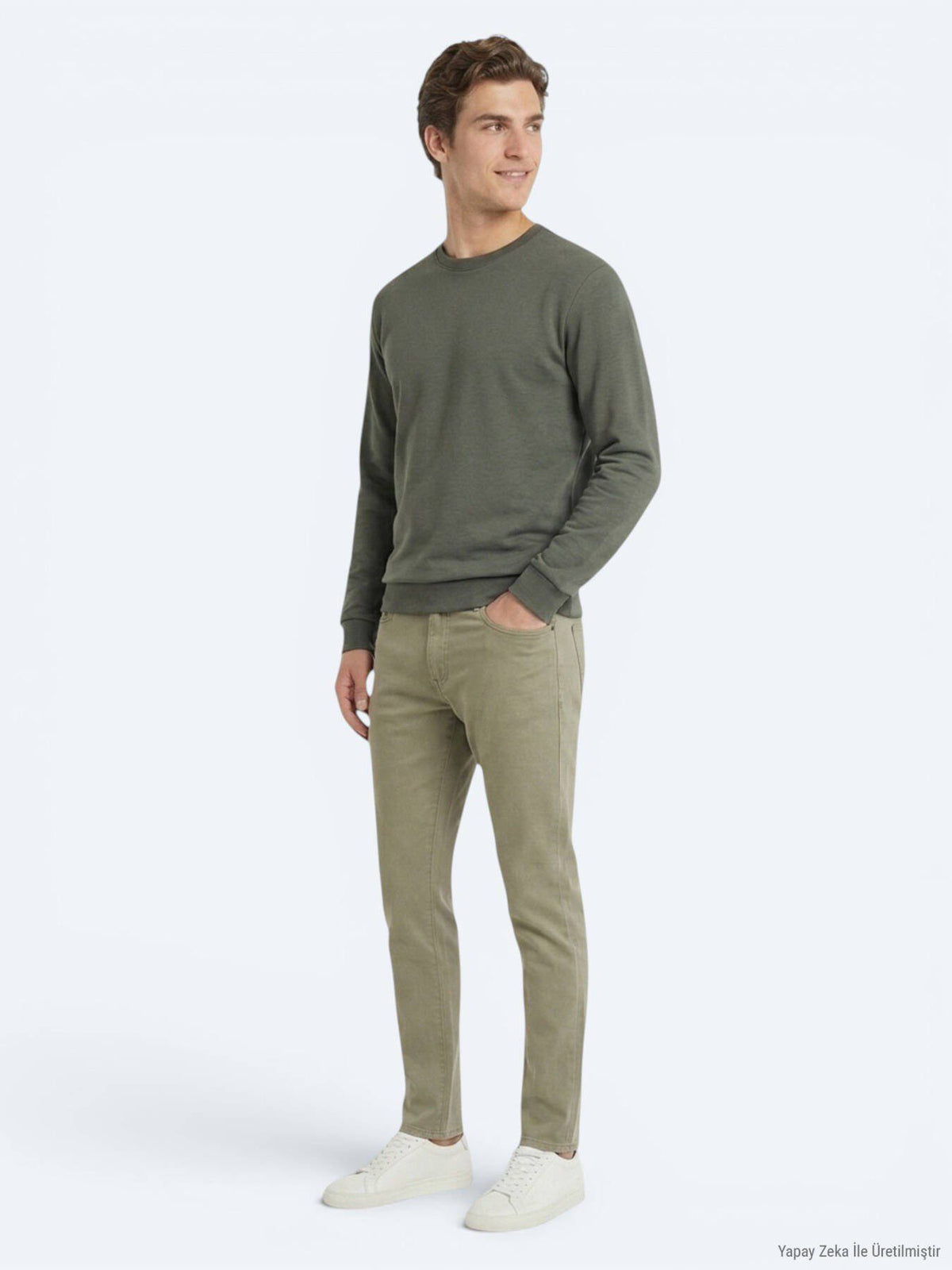 Khaki Unifarben Sweatshirt