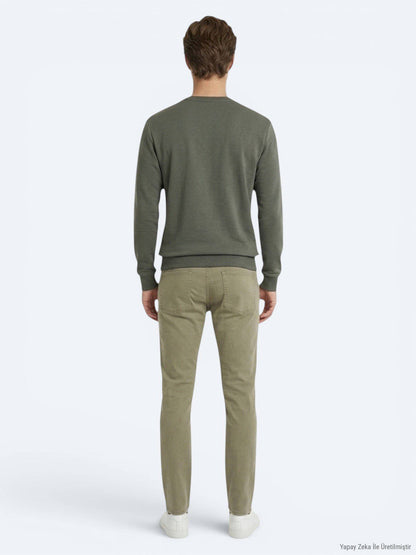Khaki Unifarben Sweatshirt