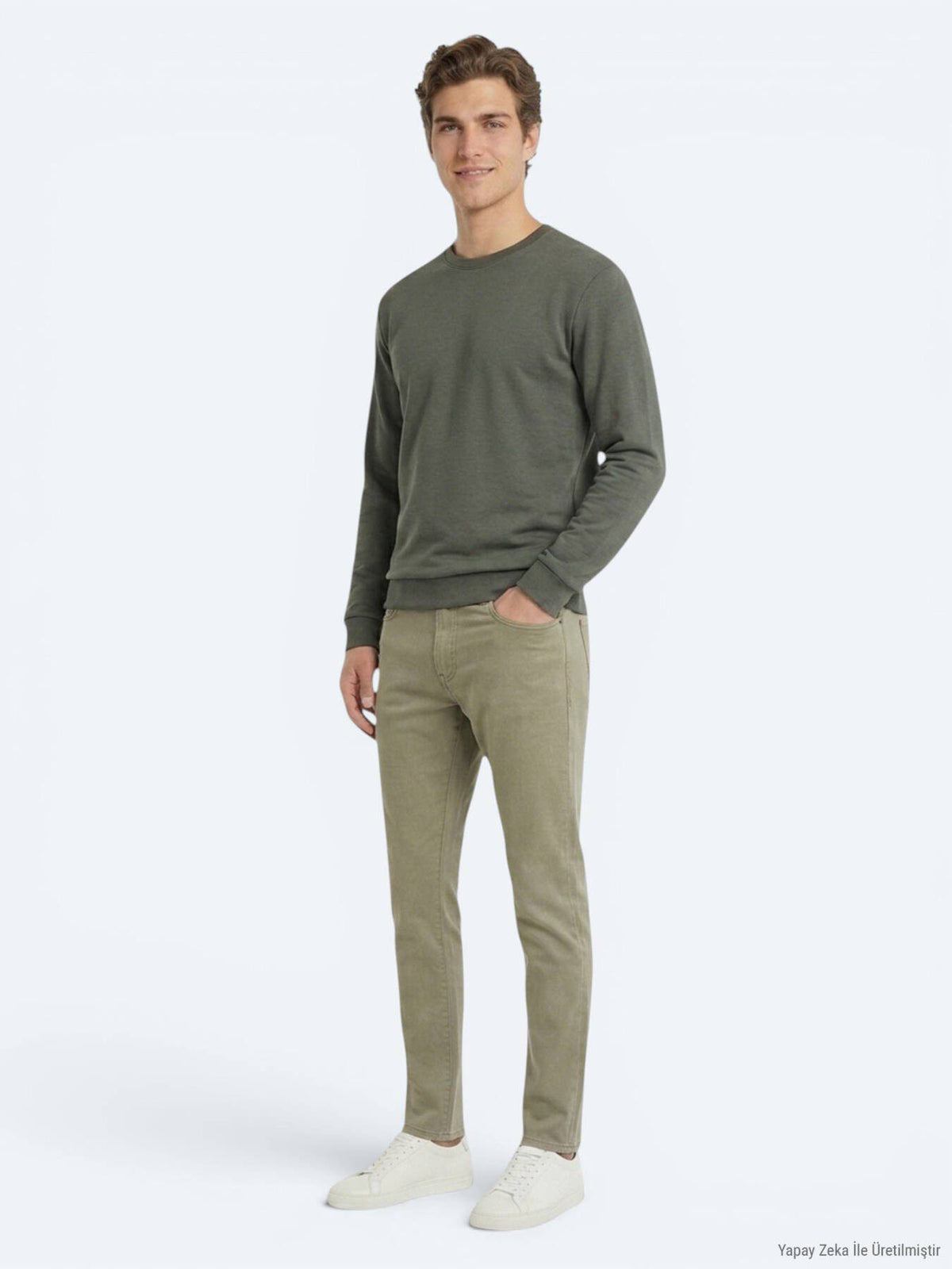 Khaki Unifarben Sweatshirt
