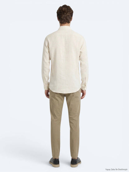 Beige Regular Fit Casual Baumwollhemd