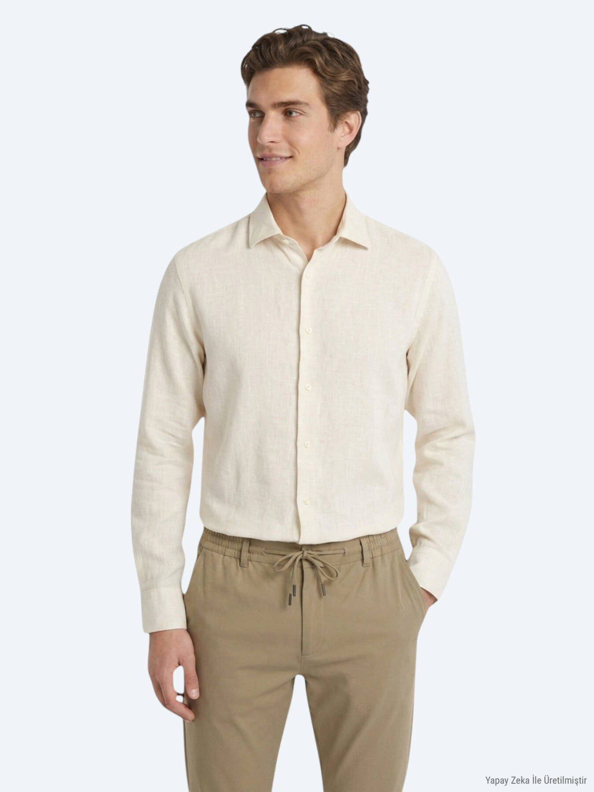 Beige Regular Fit Casual Baumwollhemd