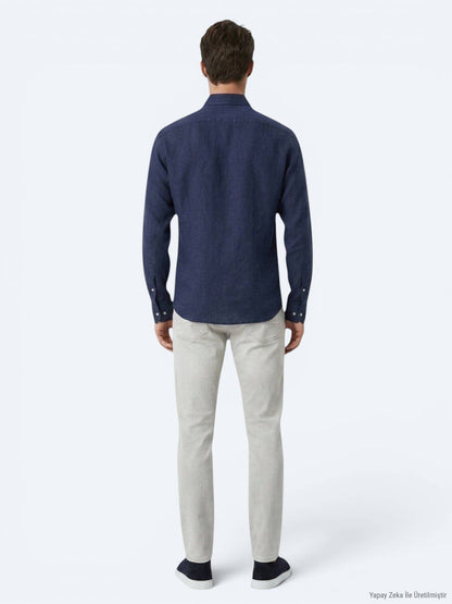 Indigo Regular Fit Casual Baumwollhemd
