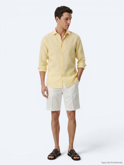 Gelbes Regular Fit Casual Hemd aus Baumwolle