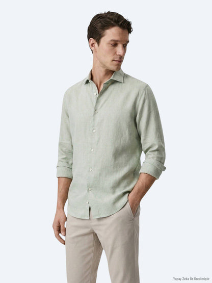 Grünes Regular Fit Casual Hemd aus Baumwolle