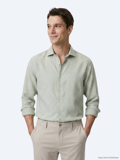 Grünes Regular Fit Casual Hemd aus Baumwolle