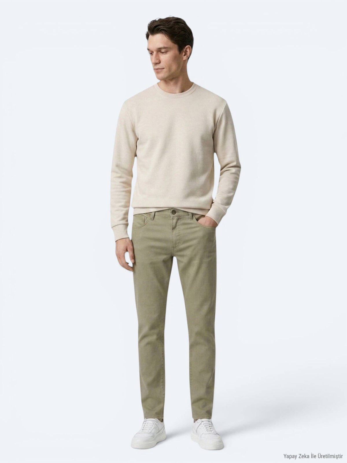 Beiges Unifarben Sweatshirt