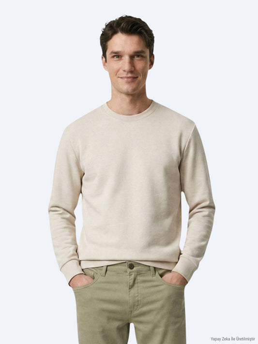 Beiges Unifarben Sweatshirt