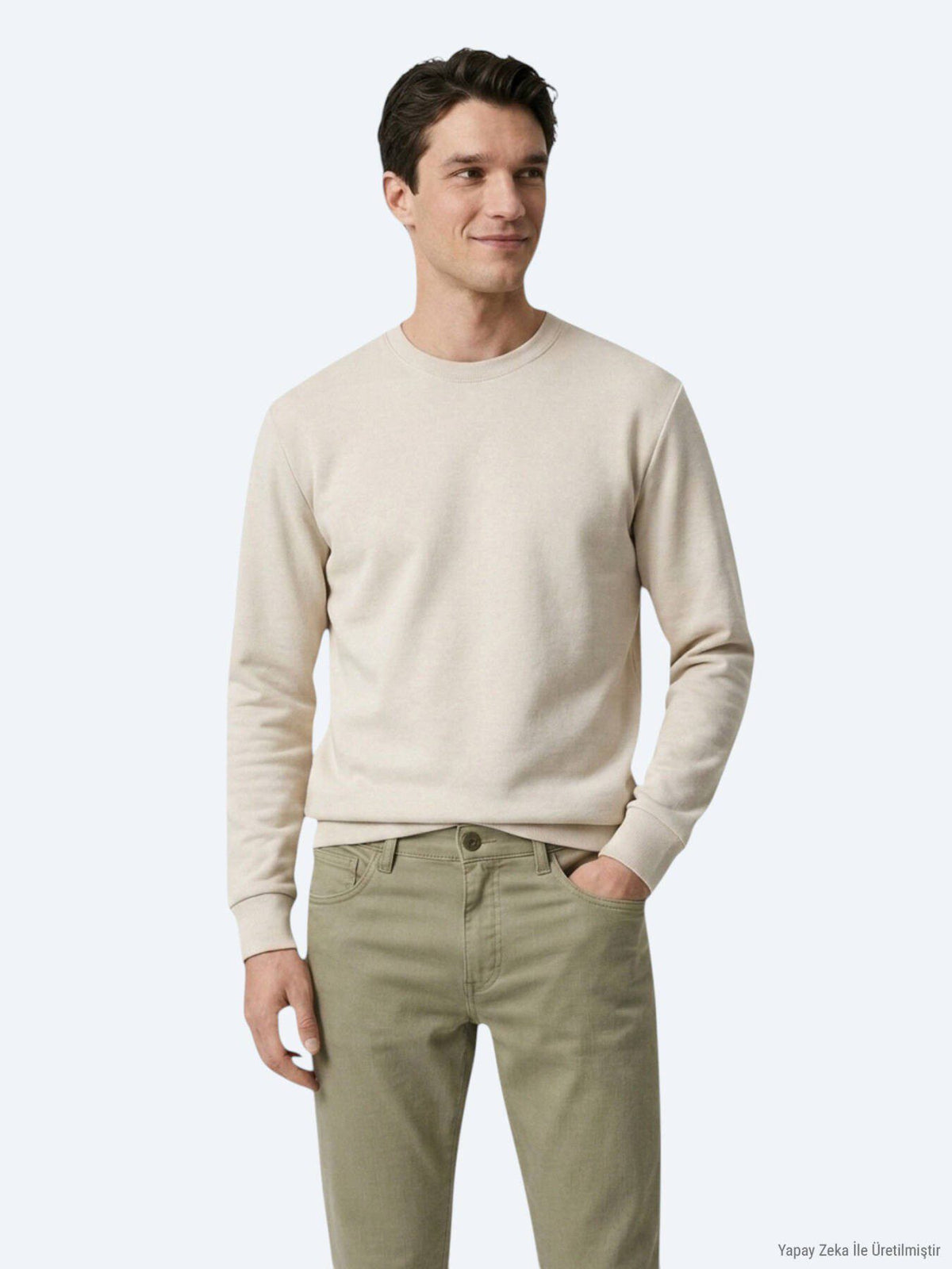Beiges Unifarben Sweatshirt