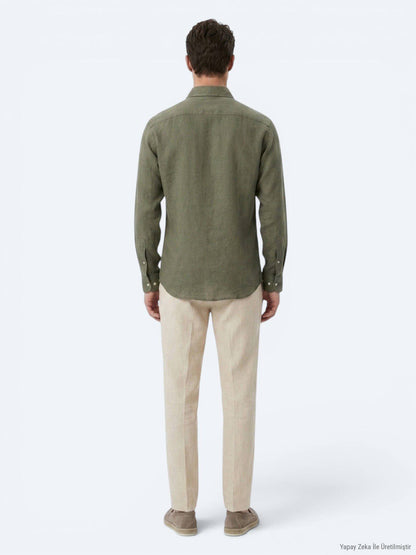 Khaki Regular Fit Casual Baumwollhemd