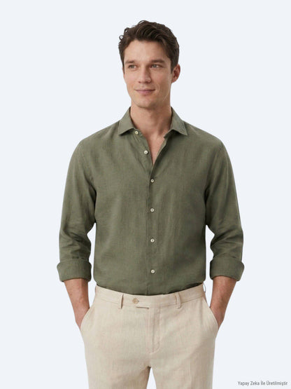 Khaki Regular Fit Casual Baumwollhemd