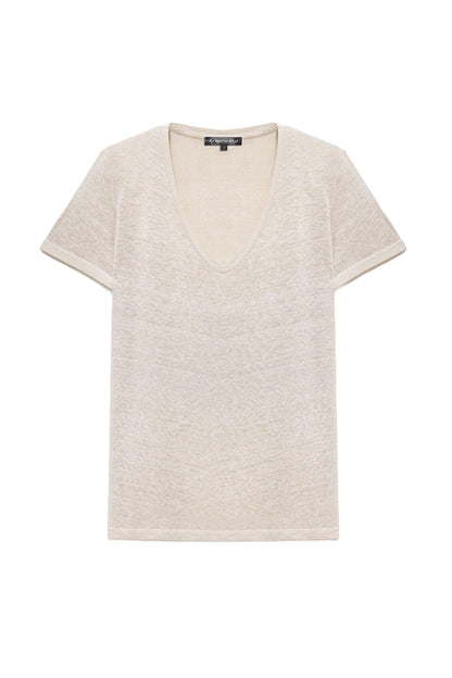 Basic-T-Shirt aus Leinen mit V-Ausschnitt