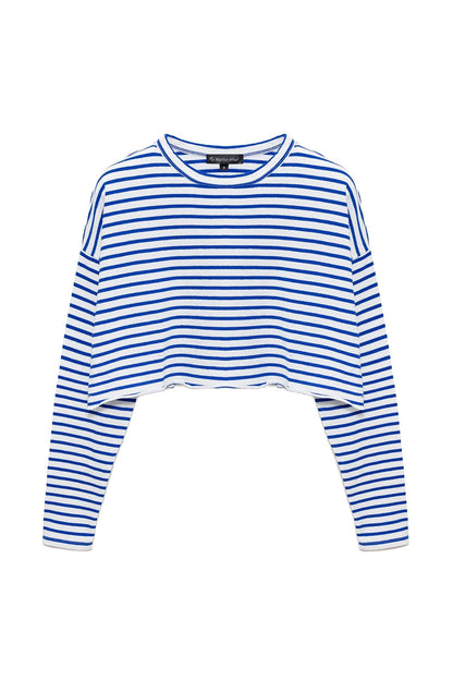 Oversize-Crop-Bluse mit Rundhalsausschnitt