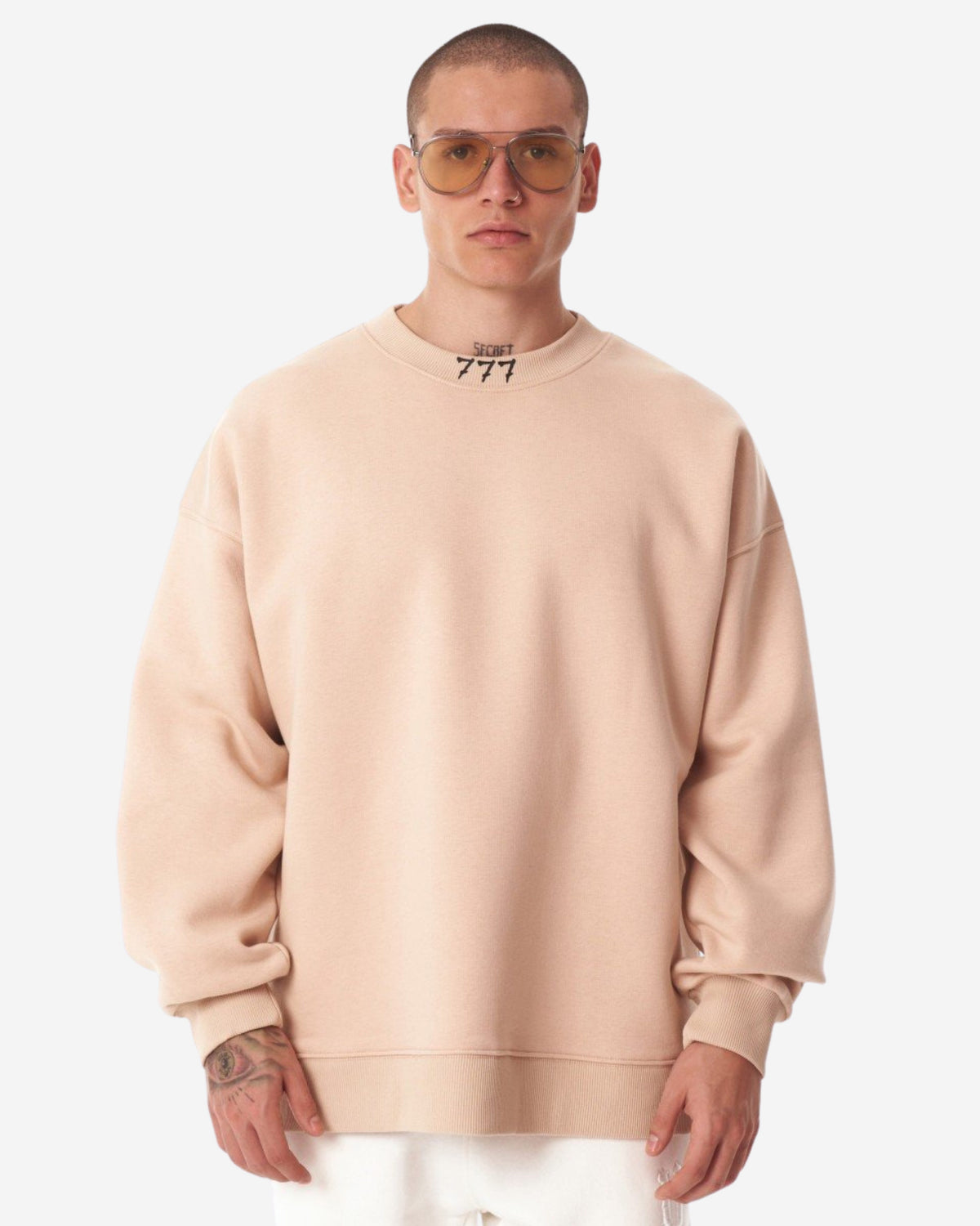 Designer Beige 3D Gummi Bedruckter Oversized Sweatshirt