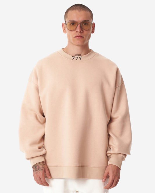 Designer Beige 3D Gummi Bedruckter Oversized Sweatshirt