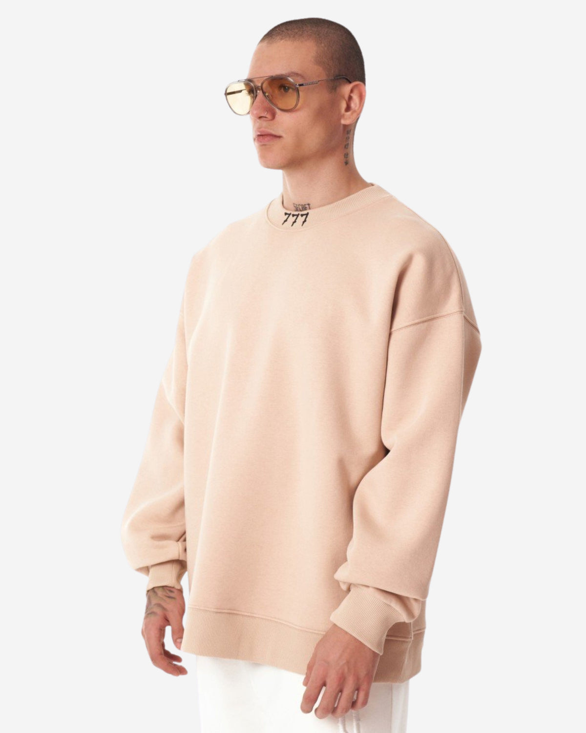 Designer Beige 3D Gummi Bedruckter Oversized Sweatshirt