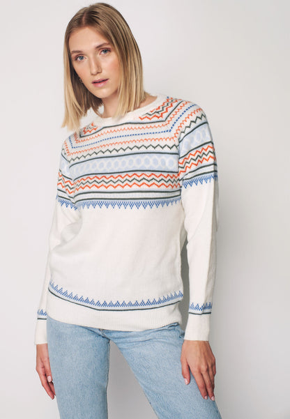 Soft Long Sleeve Blue Detailed Pullover - White