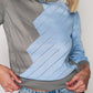 Double Color Long Sleeve Pullover - Blue & Grey