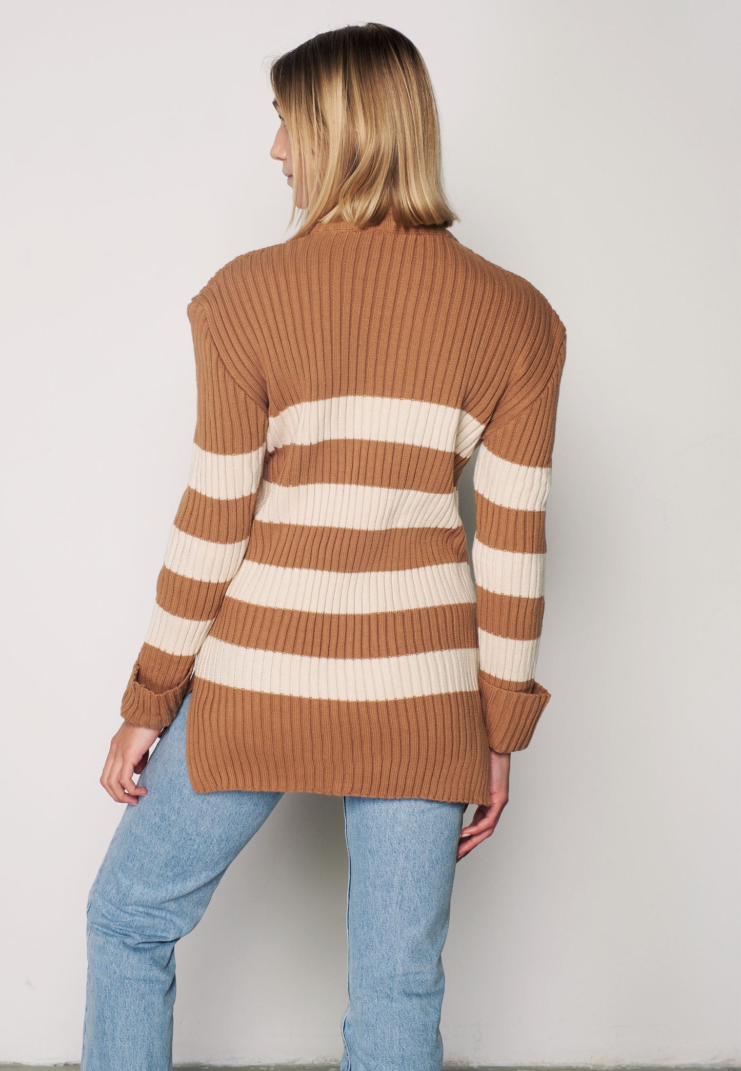 Beige Striped Pullover - Brown