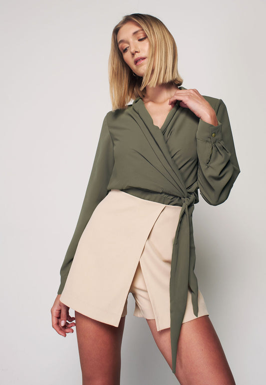 CREPE - Wrap Blouse - Brown