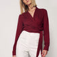 CREPE - Patterned Wrap Blouse - Burgundy