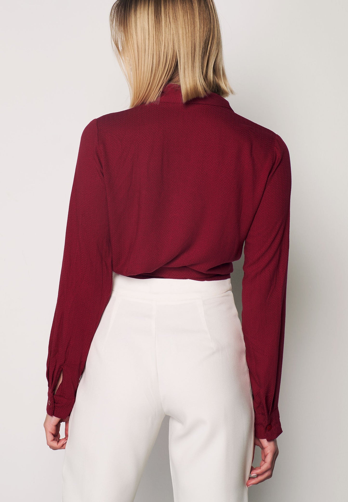 CREPE - Patterned Wrap Blouse - Burgundy