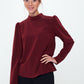 Standing Collar Long Sleeve Shirt Blouse - Burgundy