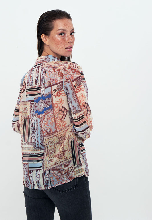 Printed - Long Sleeve Shirt - Beige blue