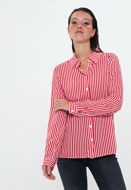 Herita Printed Long Sleeve Shirt Red white striped