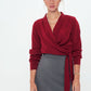 CREPE - Wrap Shirt Blouse - Burgundy