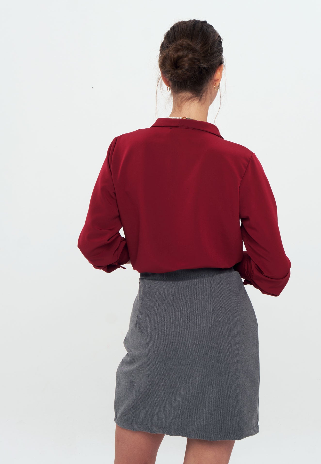 CREPE - Wrap Shirt Blouse - Burgundy