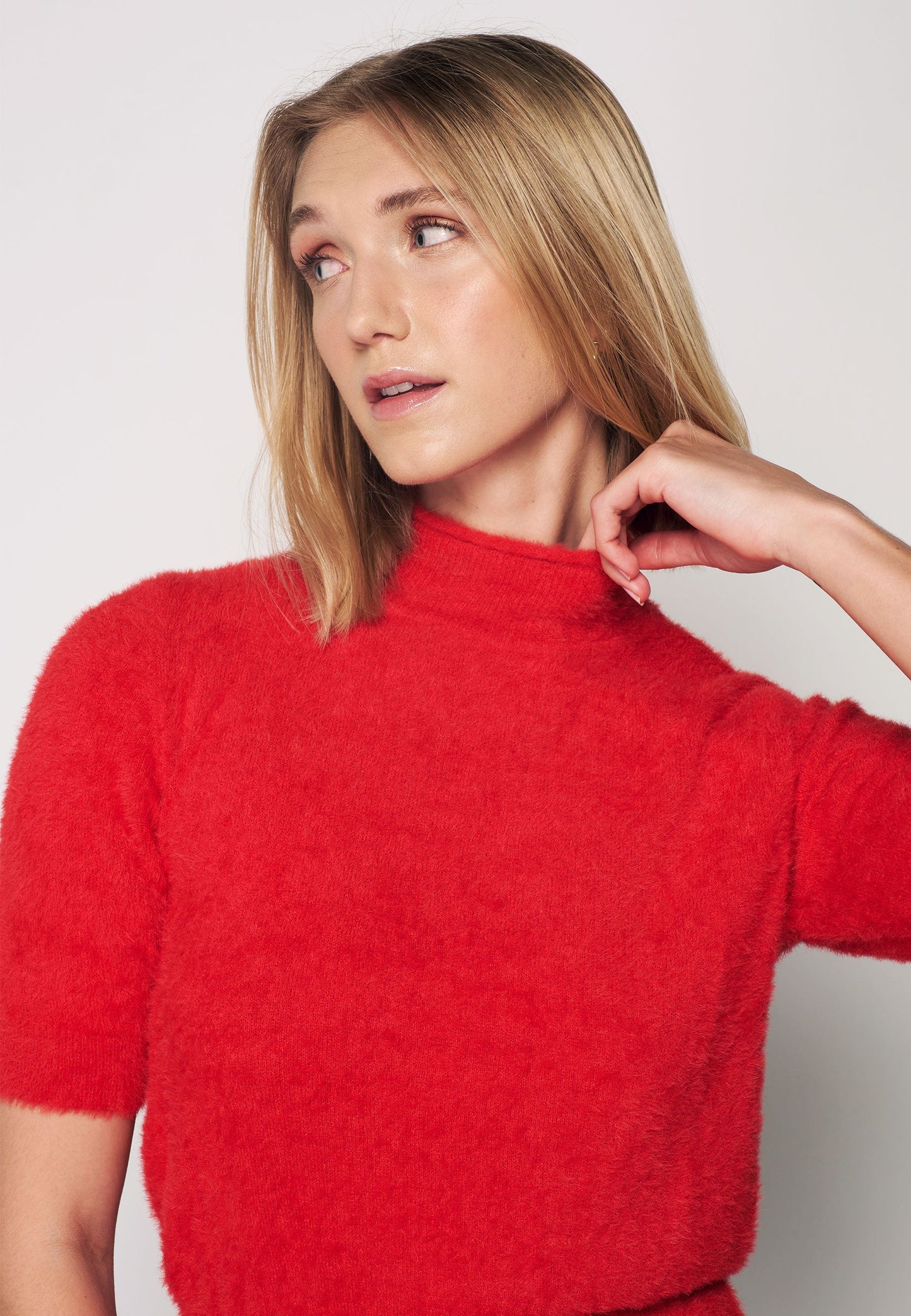 Soft Red Blouse with Short Sleeves