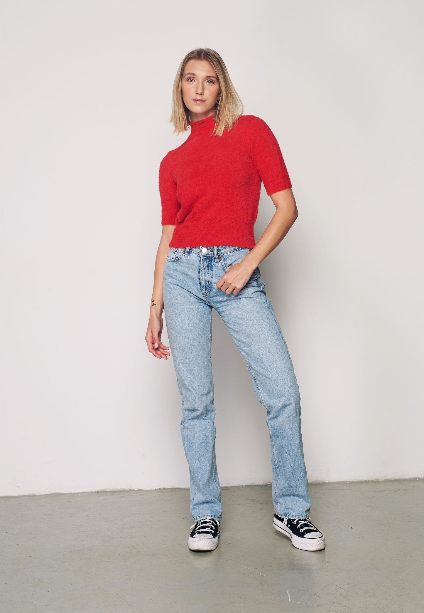 Soft Red Blouse with Short Sleeves