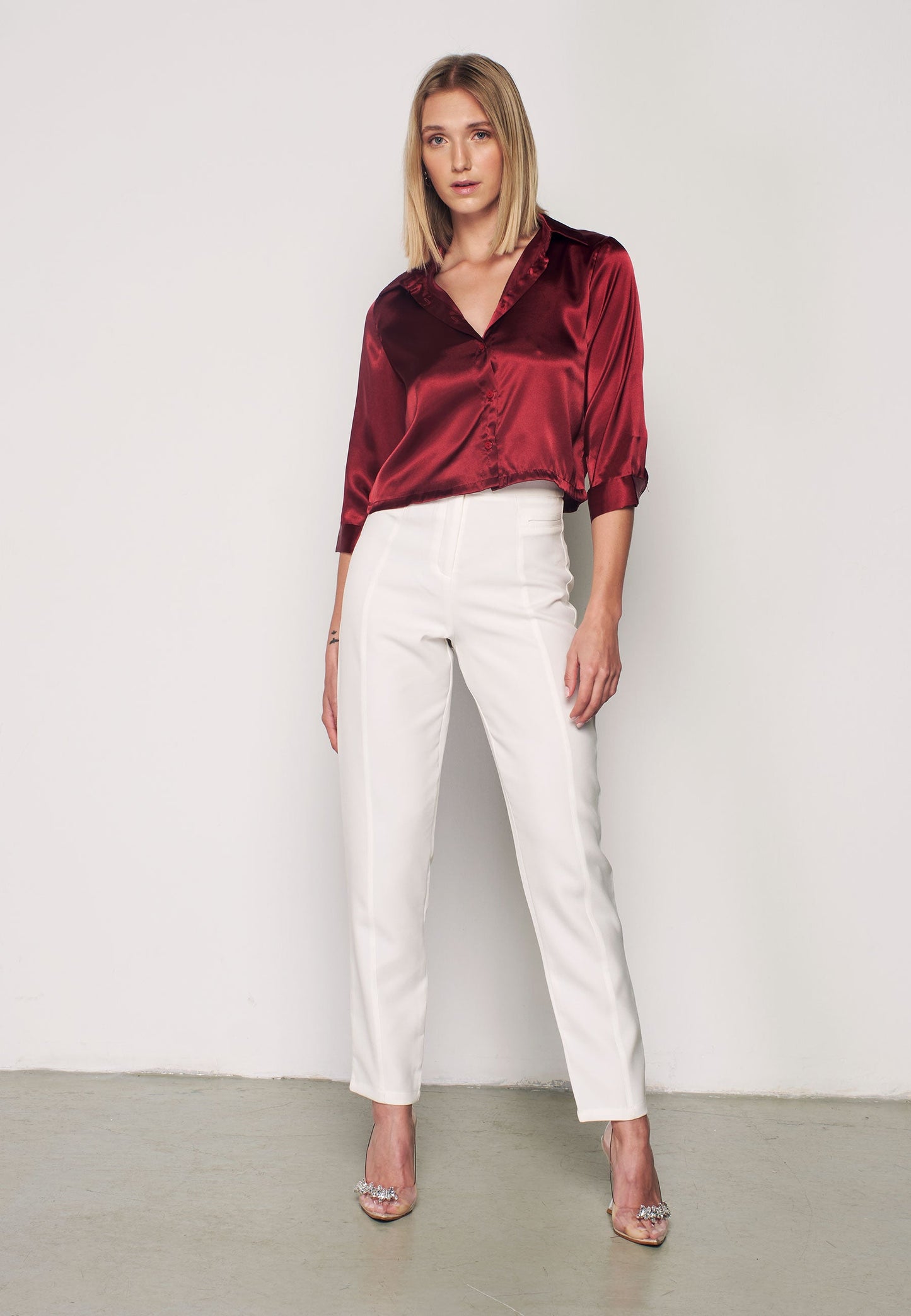 Sateen Crop Shirt - Burgundy