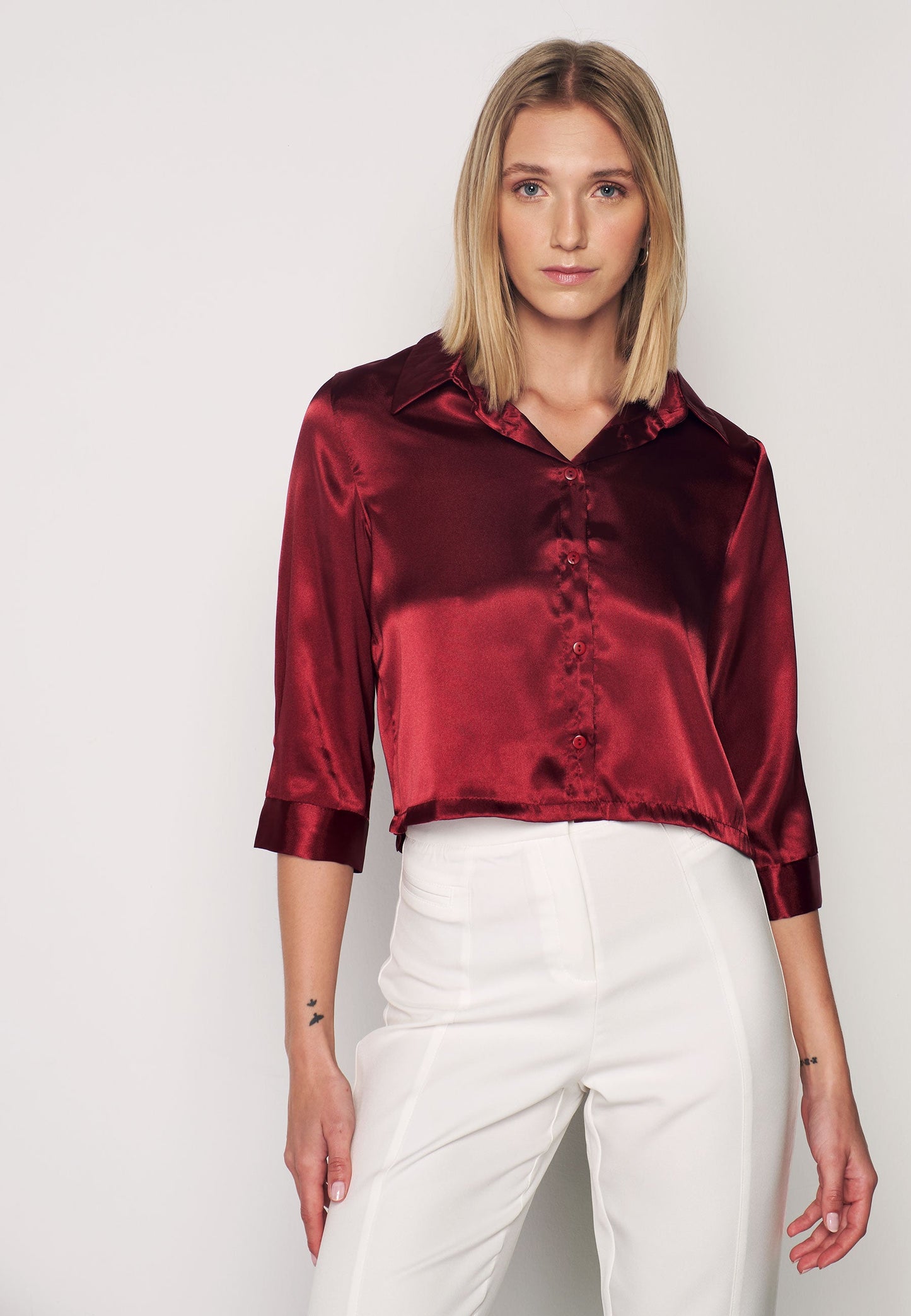 Sateen Crop Shirt - Burgundy