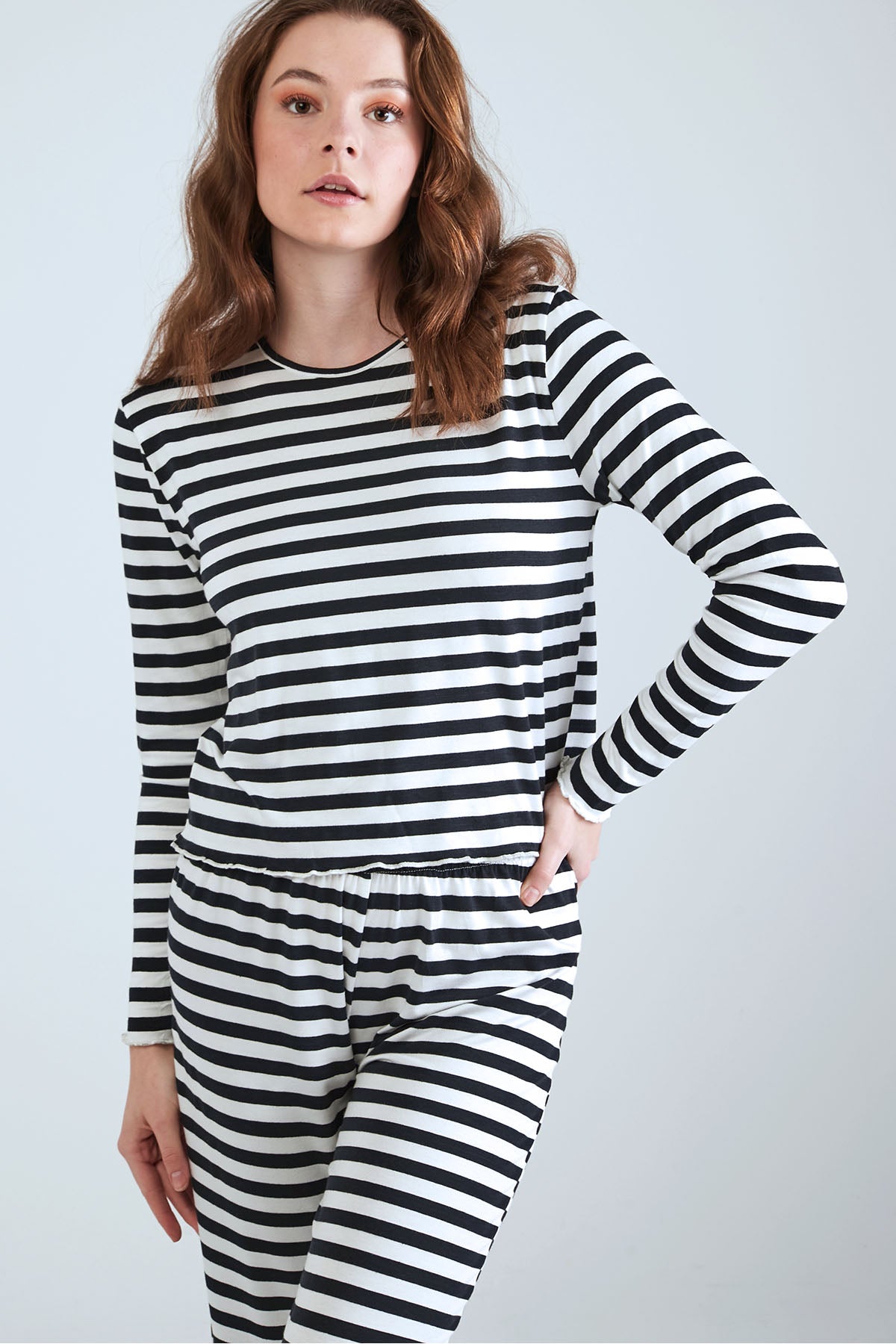 Long Sleeve Striped - Pyjama Set - Navy Blue