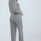 Long Sleeve Striped - Pyjama Set - Navy Blue