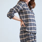 Partterned Shirt Long Sleeve Pyjama Set - Blue